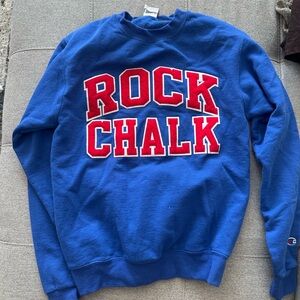 Champion Unisex Blue Crewneck Sweater with Red Lettering